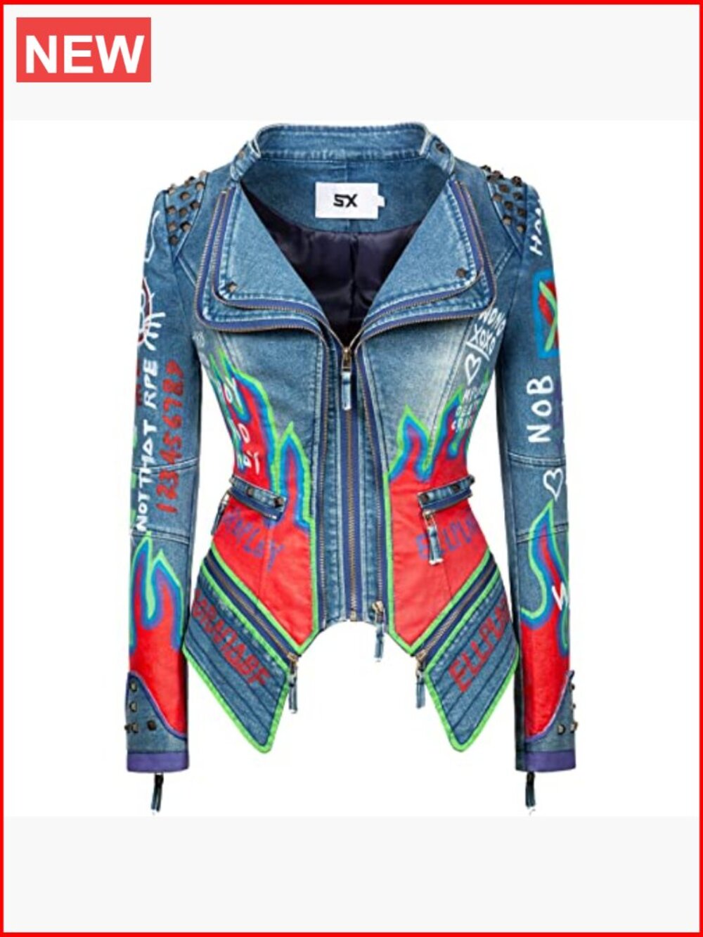Punk Floral Embroidered Faux Leather Moto Jacket - Picture 2 of 4